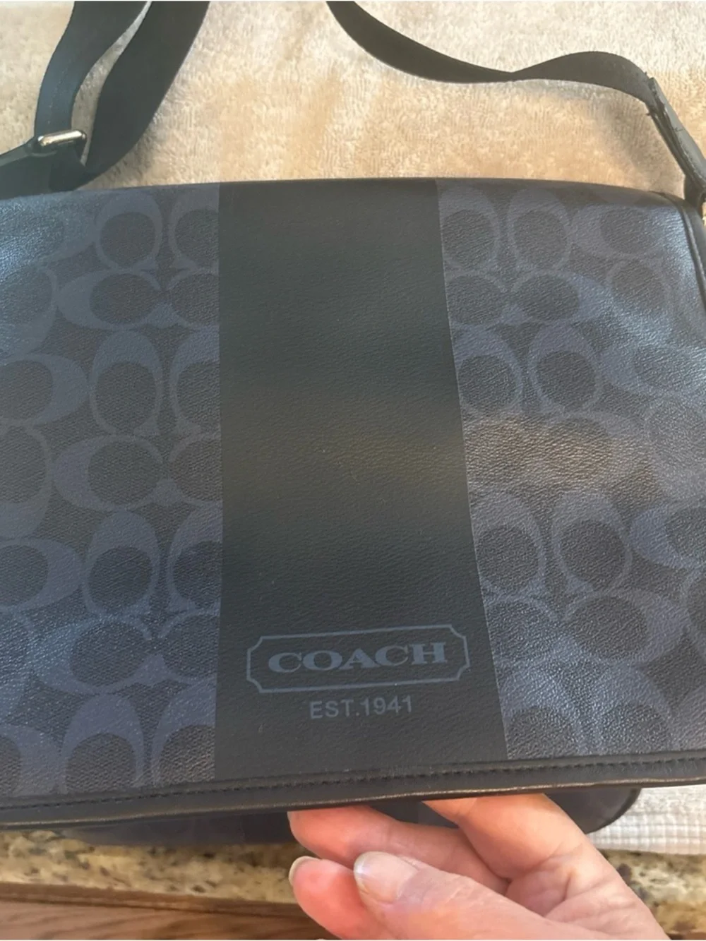 Coach Men’s Black Signature Stripe Messenger Bag
